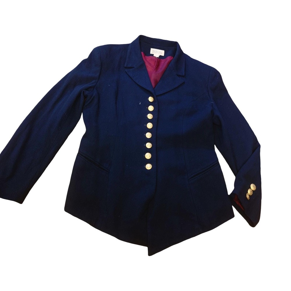 Vintage Yazaman Navy Blue Military Style Blazer Gold Crest Buttons Women Large